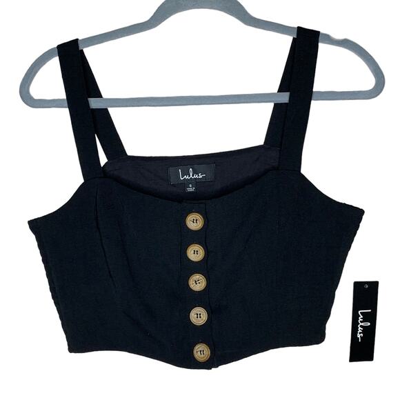NEW Lulus Sweet as Ever Black Crop Top Tank Button Size Small - Picture 1 of 6